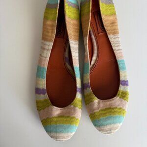 Missoni Ballet Flats Shoes Slip On Zig Zag Colorful Fabric Knit Size 39 US 8